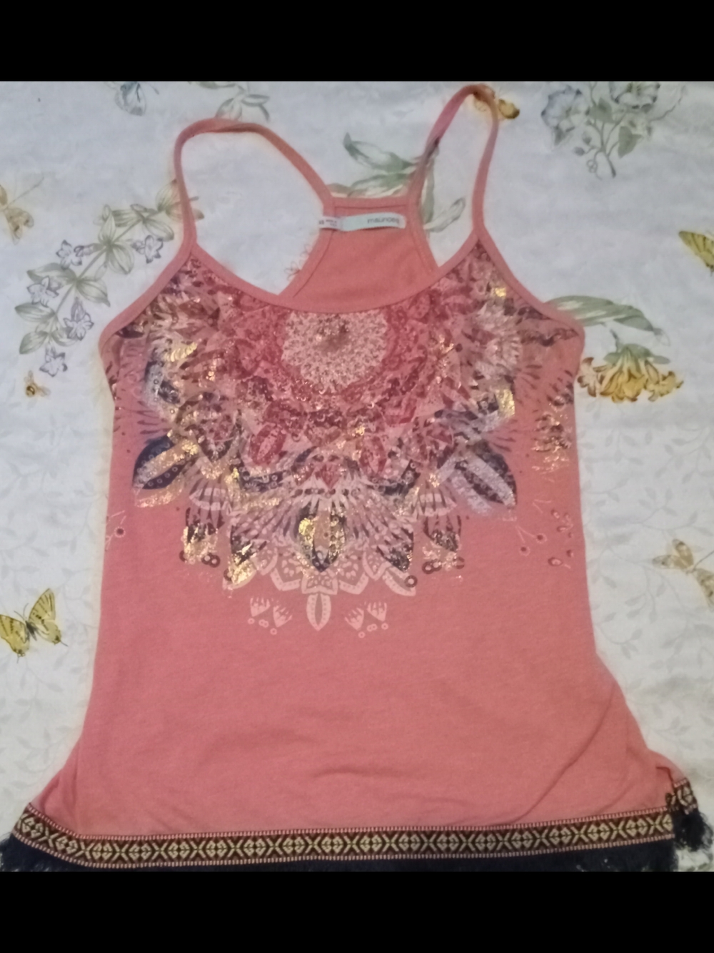 Maurices Coral Tank Top with Metallic Mandala Print